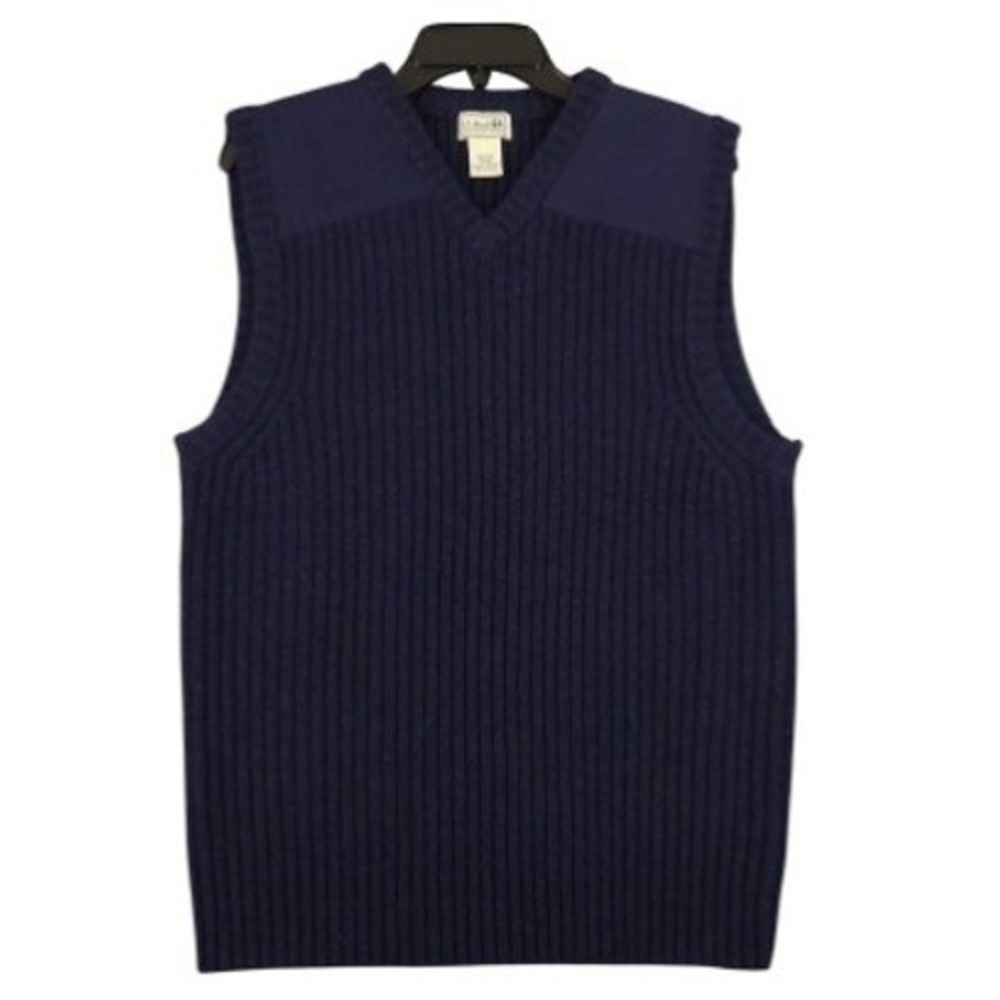 L.L. Bean Commando Sweater Vest Mens M Navy Blue Merino Wool Shoulder Patches